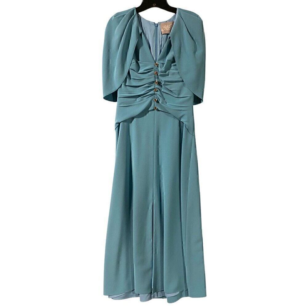 Lela Rose Robins Egg Blue Capelet Crepe Midi Dress Cocktail Formal 6